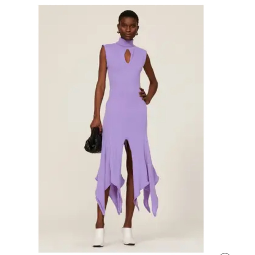 Sleeveless Lavender Keyhole Handkerchief Hem Dress